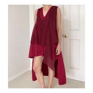 ZEYNEP TOSUN Cocktail Sleeveless Tunic Dress in Red & Burgundy, Layers.
